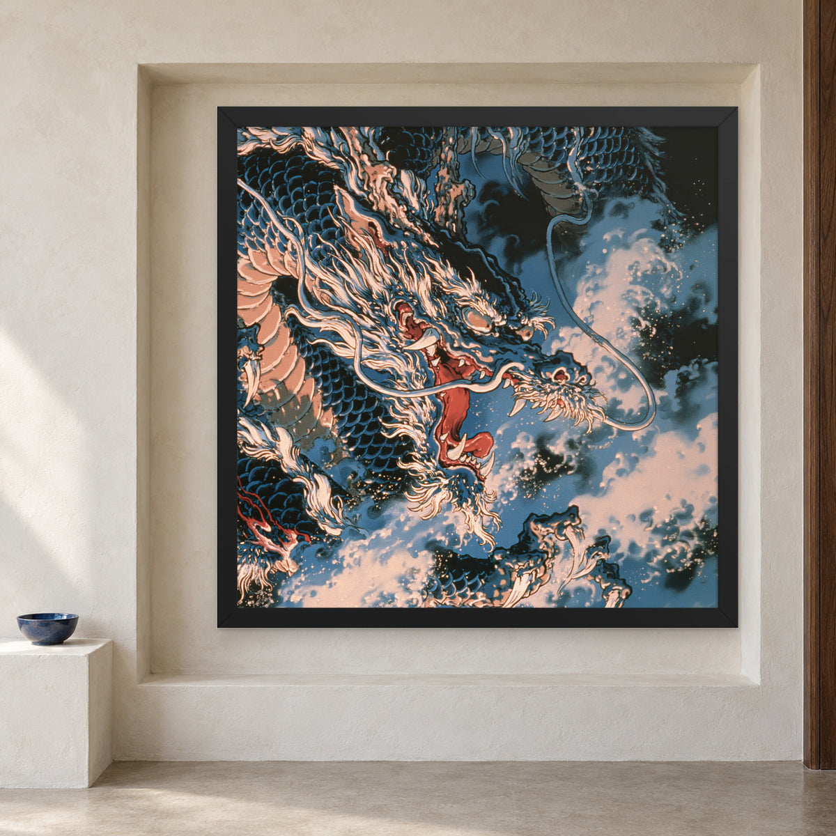 Ere Maps framed poster, Black / 18″×18″, in an illustrative ceramic studio setting.